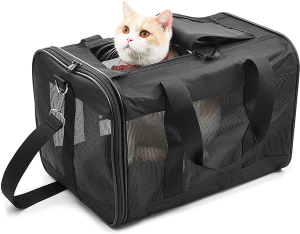 Pet Travel Carrier Soft Sided Portable Bag for Cats, Small Dogs, Kittens or Puppies 17 Lbs Max, Collapsible, Durable, Airline Approved, Travel Friendly (Medium)