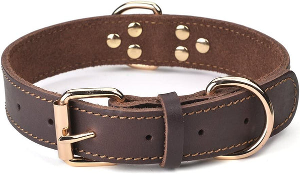Genuine Leather Dog Collar, Heavy Duty Dog Collar, Wide Dog Collar for Small Dog, Medium Dog, Large Dog and Extra Large Dog (XL: 1.4" Wide for 18.6"-25.8" Neck, Single Stitch - Brown)