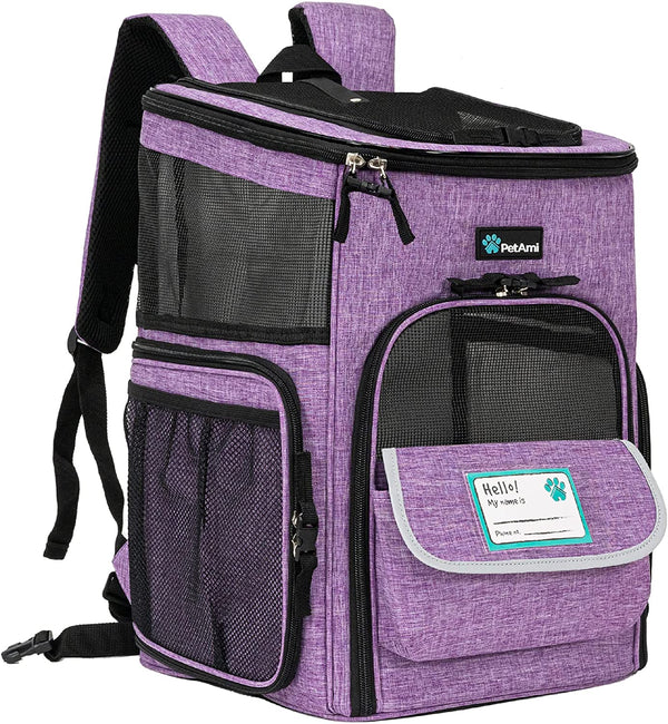 Dog Backpack Carrier, Airline Approved Cat Backpacks for Carrying Small Large Cats, Pet Carrier Back Pack, Ventilated Soft Sided Dog Cat Bookbag for Travel, Hiking, Camping, Purple