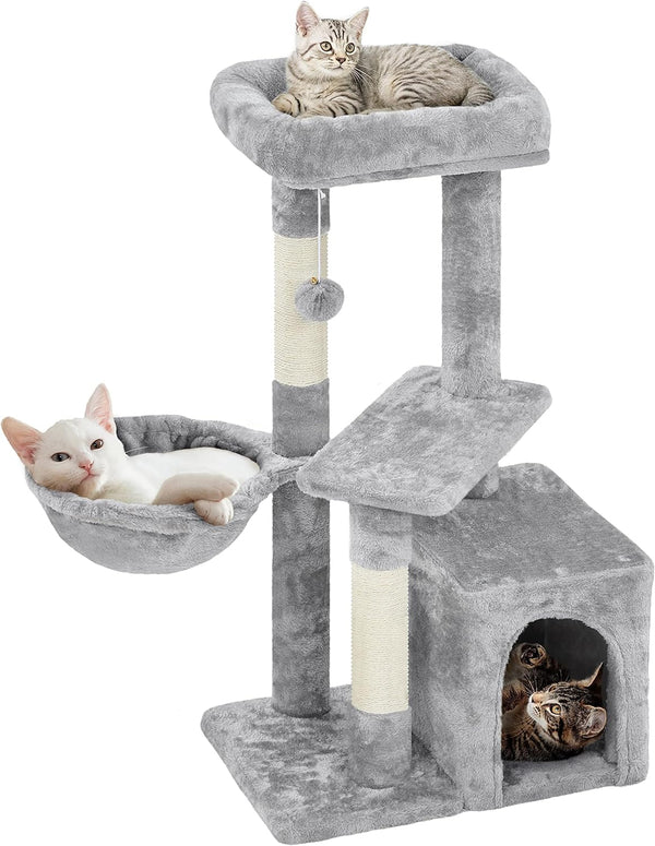 Cat Tree 34In Cat Tower Plush Cover with Condo, Platform & Basket for Indoor Kittens, Cat Furniture Activity Tree
