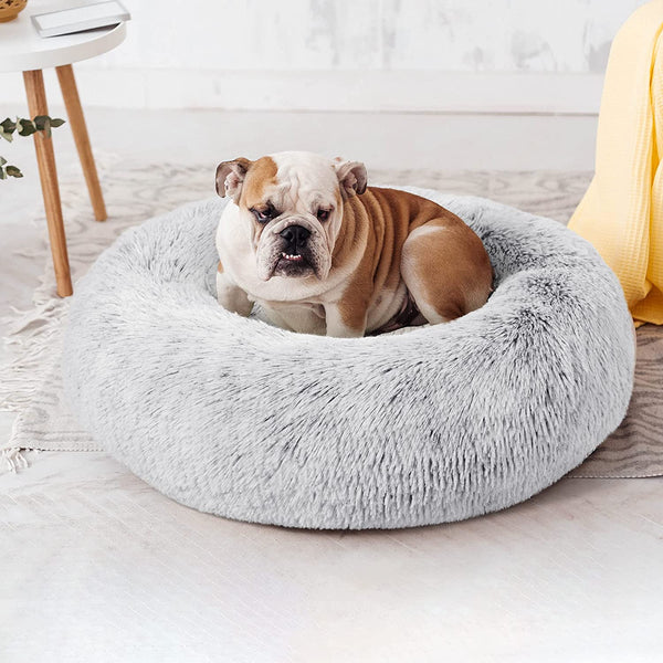 24In Cat Beds for Indoor Cats - Cat Bed with Machine Washable, Waterproof Bottom - Grey Fluffy Dog and Cat Calming Cushion Bed for Joint-Relief and Sleep Improvement